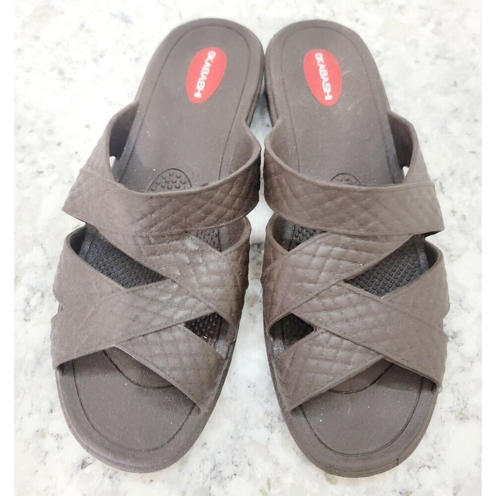 Okabashi Cross‎ Strap Women’s Sandals M/L 8.5-9.5 Chocolate Brown